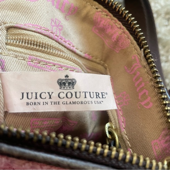 Juicy Couture Pink and Brown Terry Cloth Crossbody Bag Vintage - Picture 6 of 9